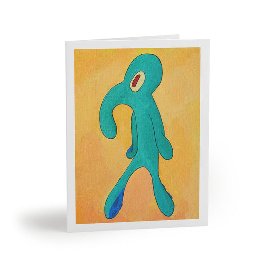 upright greeting card of abstract squid painting with white frame
