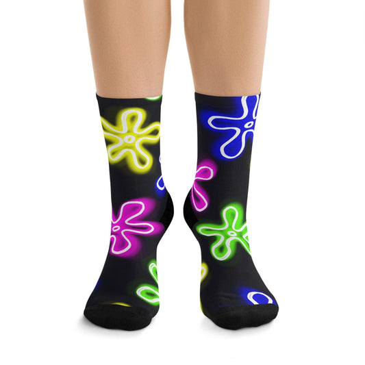 eco-friendly crew socks - neon abstract flower pattern - JellyfishParty