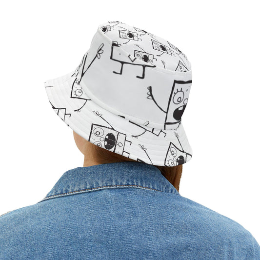bucket hat - black & white doodle pattern - JellyfishParty