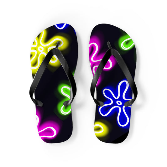 neon flower clouds flip flops
