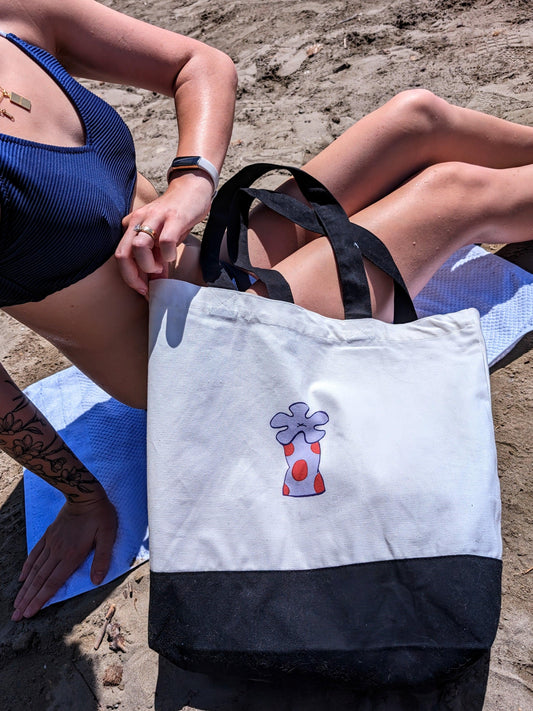 tote bag with coral flower accent - JellyfishParty