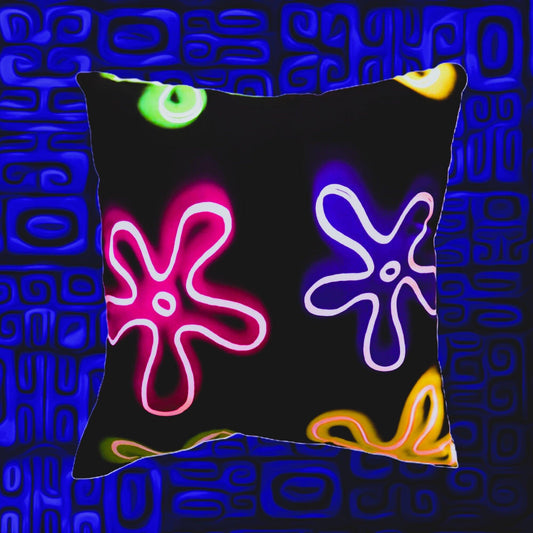 pillow with neon abstract flower pattern - JellyfishParty