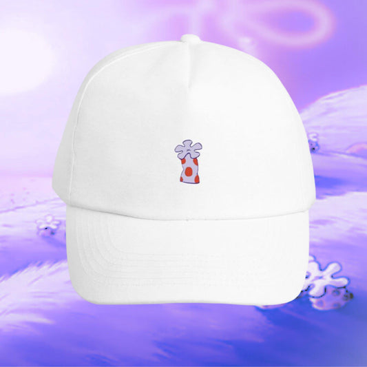 white ball cap with coral flower accent - JellyfishParty