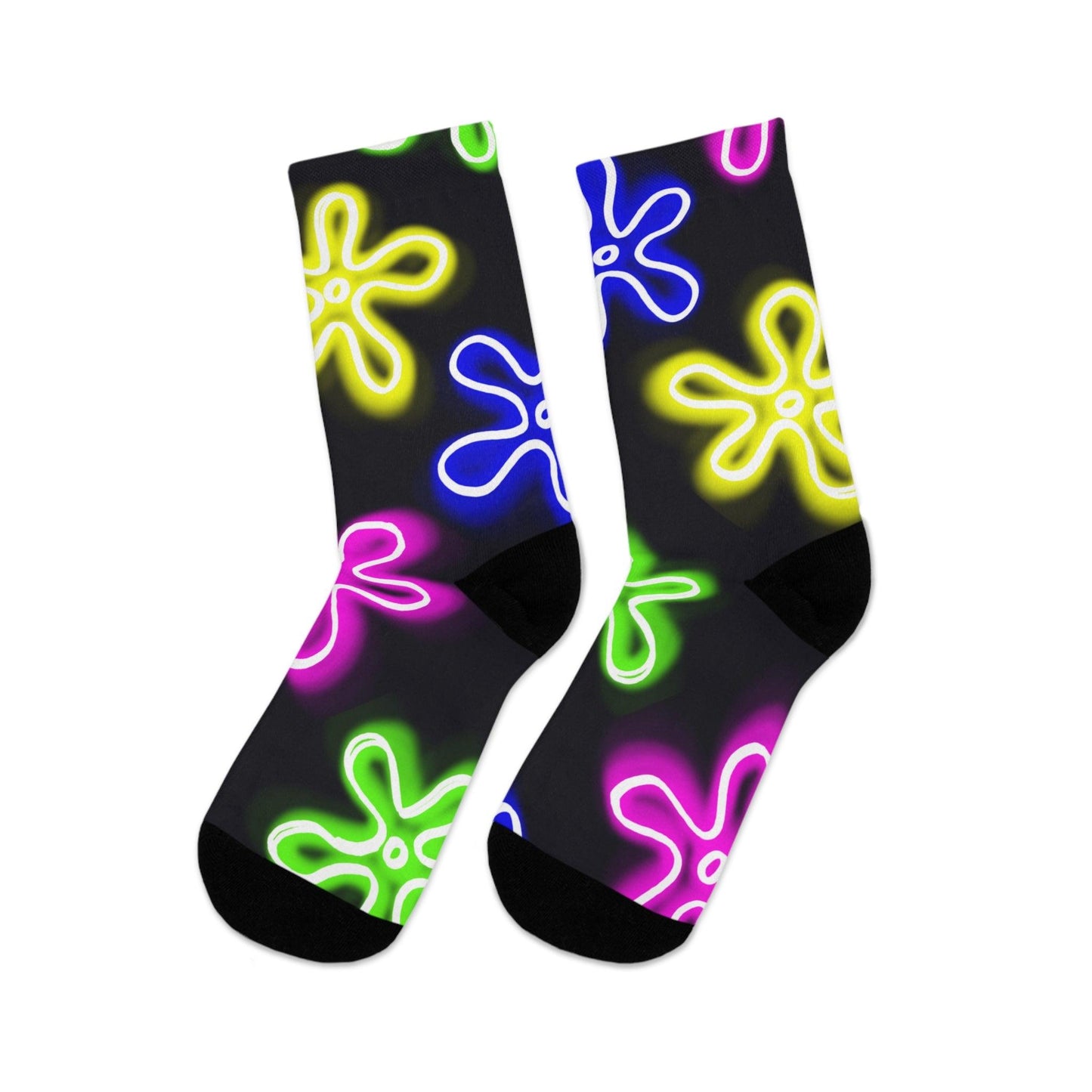 eco-friendly crew socks - neon abstract flower pattern - JellyfishParty