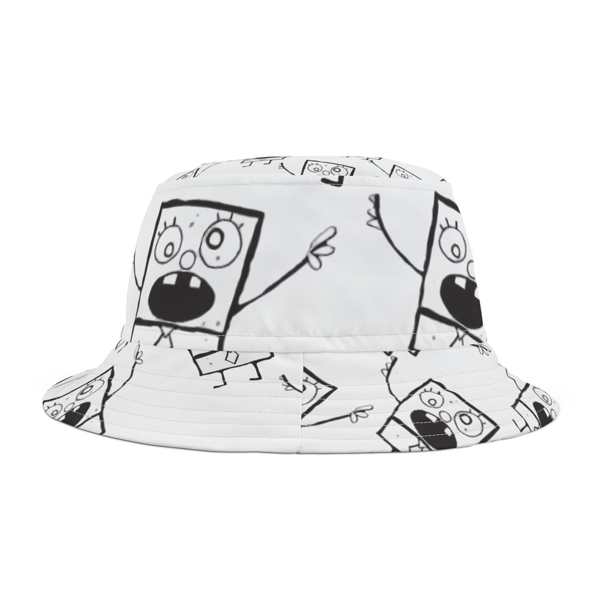 bucket hat - black & white doodle pattern - JellyfishParty