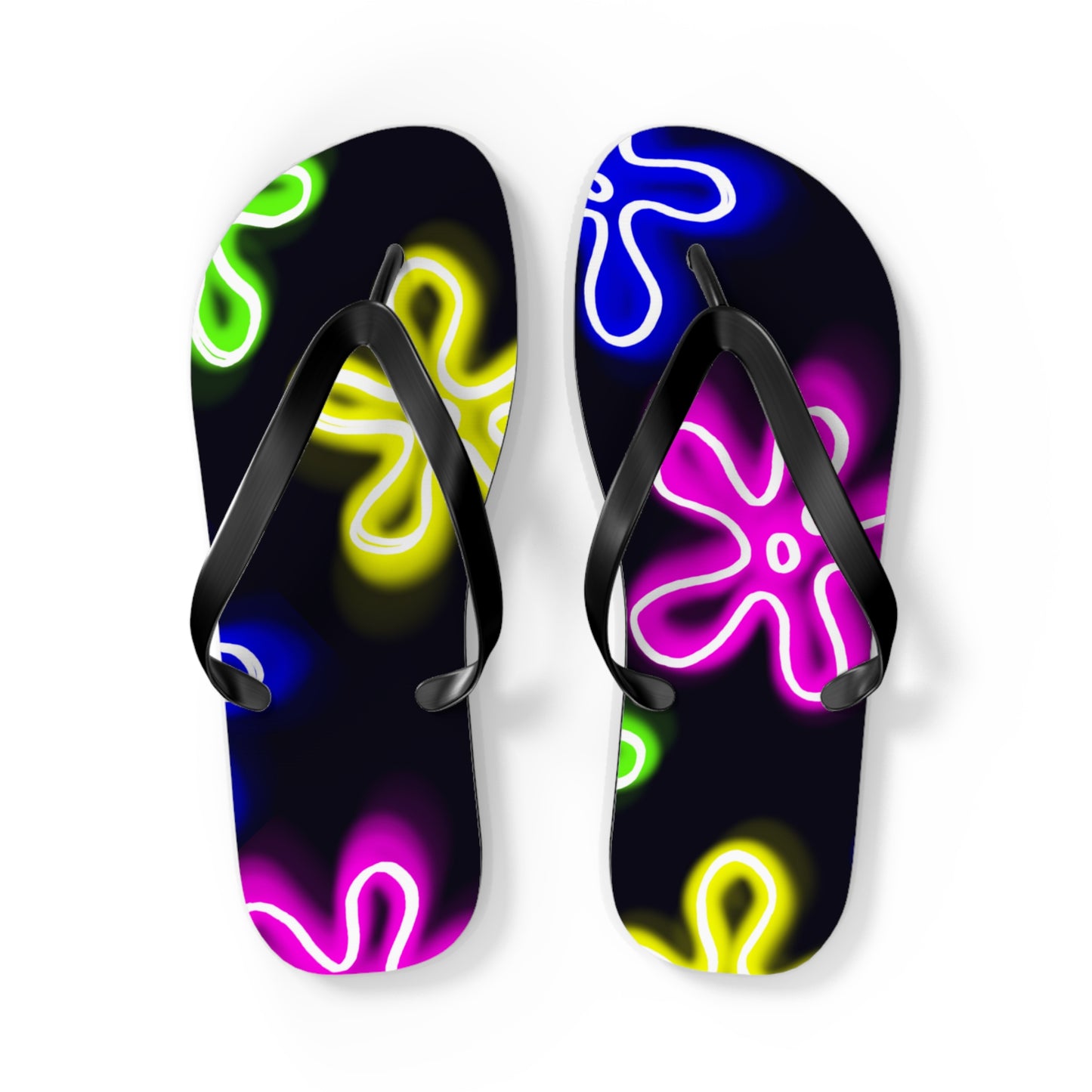 neon flower clouds flip flops