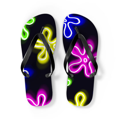 neon flower clouds flip flops