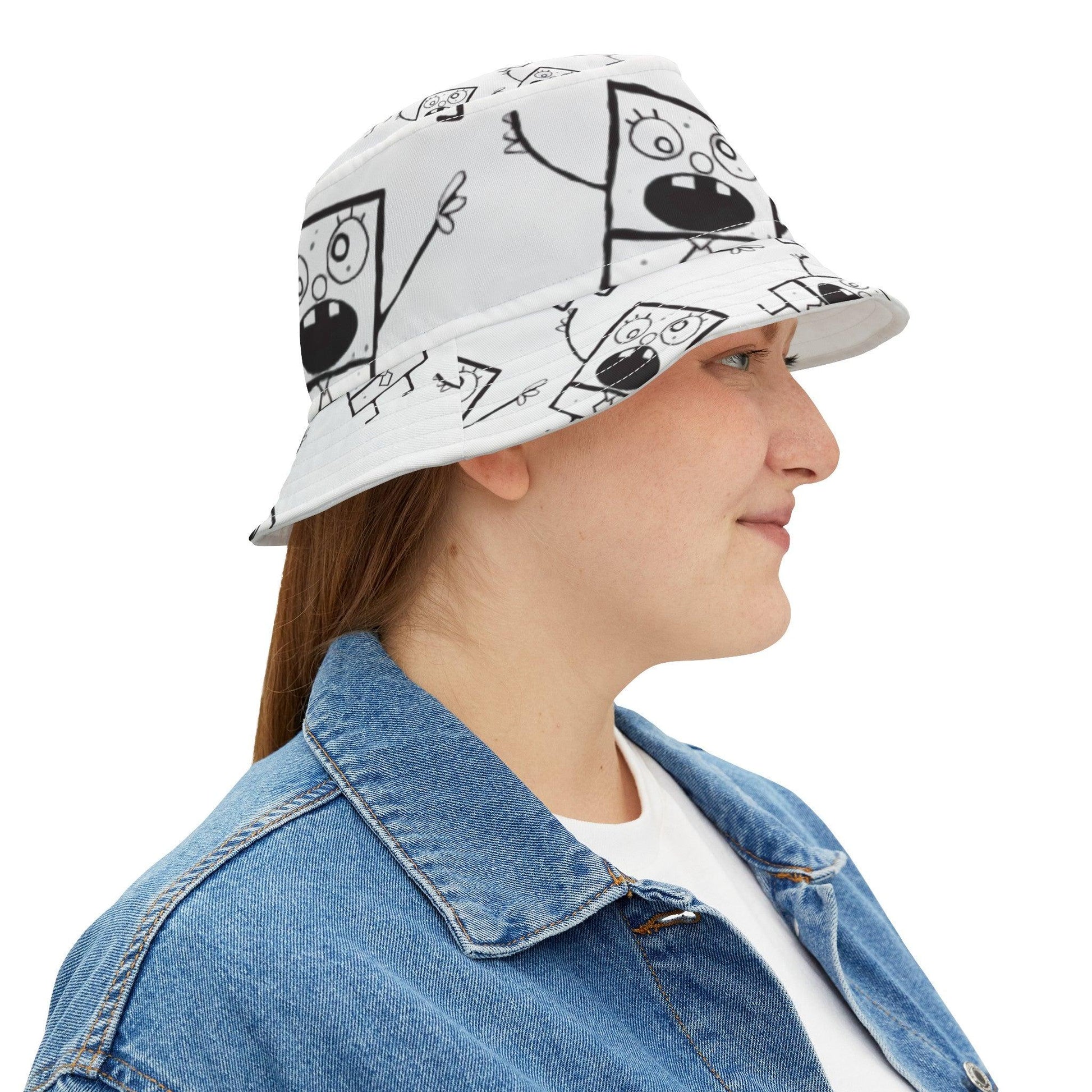 bucket hat - black & white doodle pattern - JellyfishParty