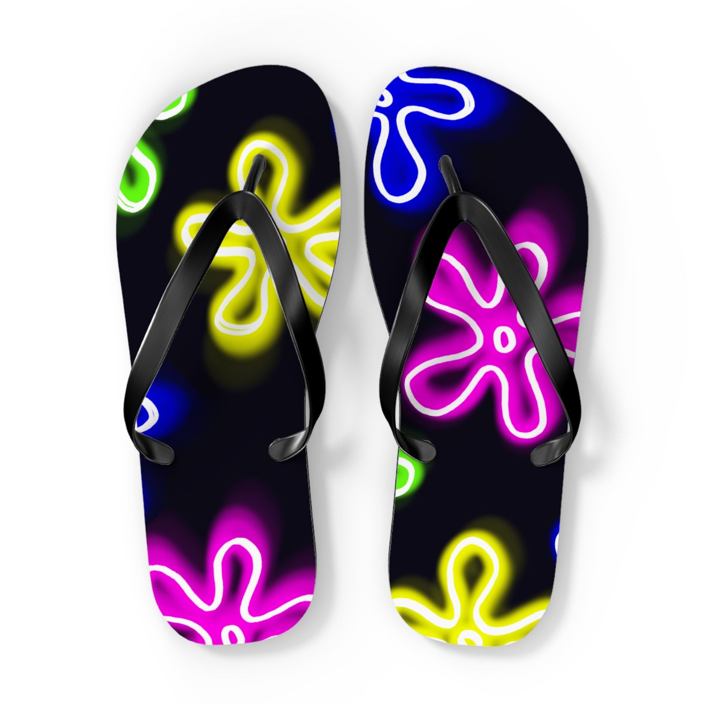 neon flower clouds flip flops