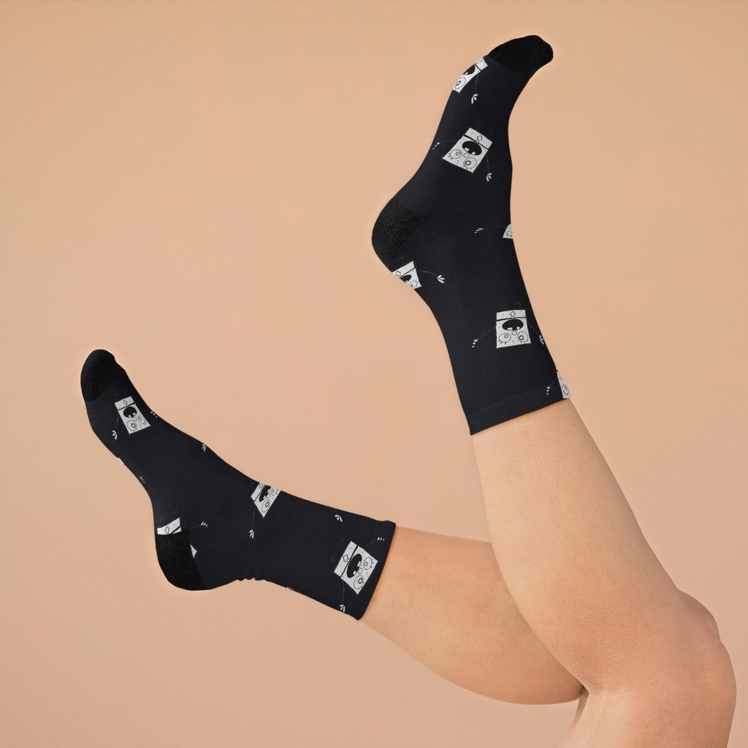 eco-friendly crew socks - black & white doodle pattern - JellyfishParty