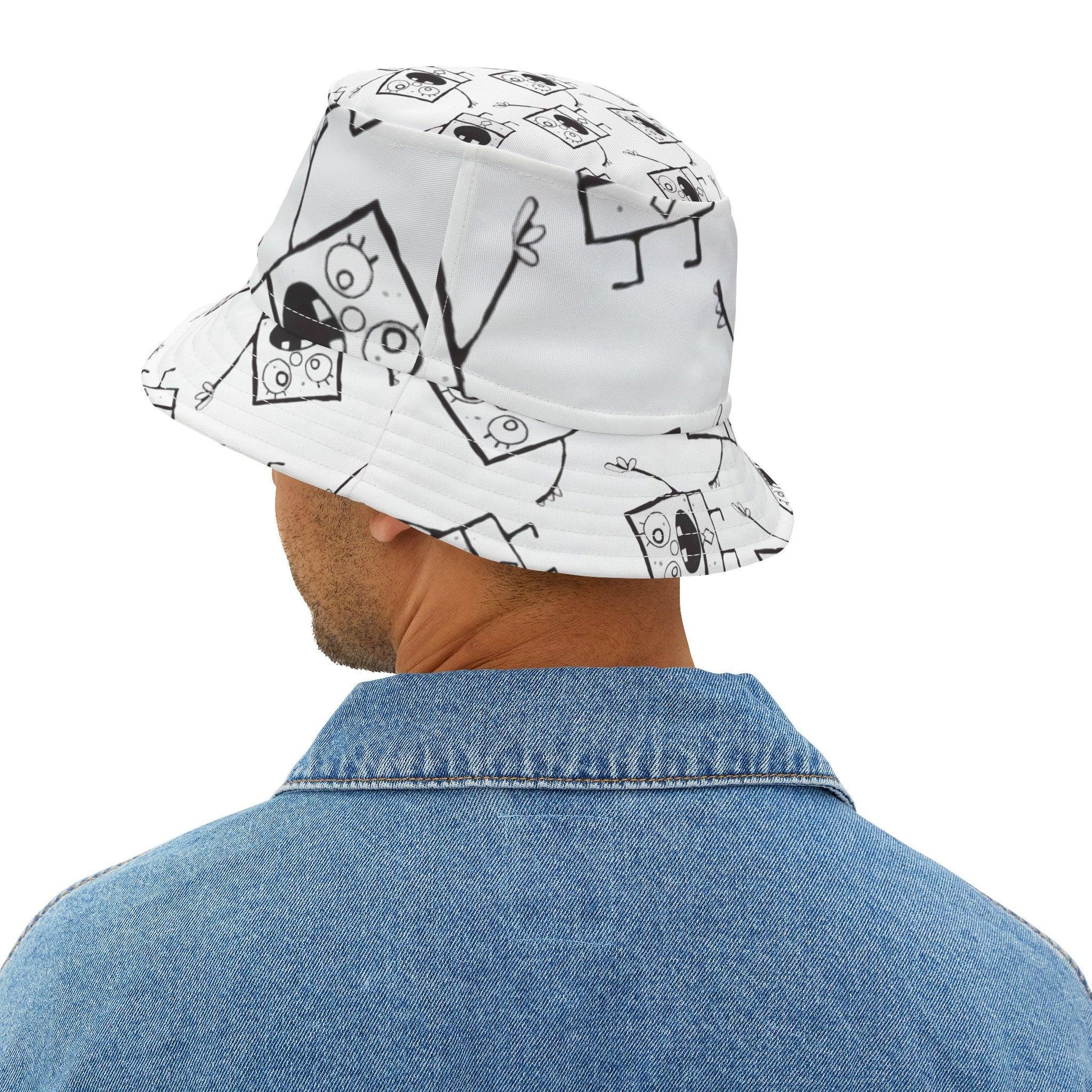 bucket hat - black & white doodle pattern - JellyfishParty