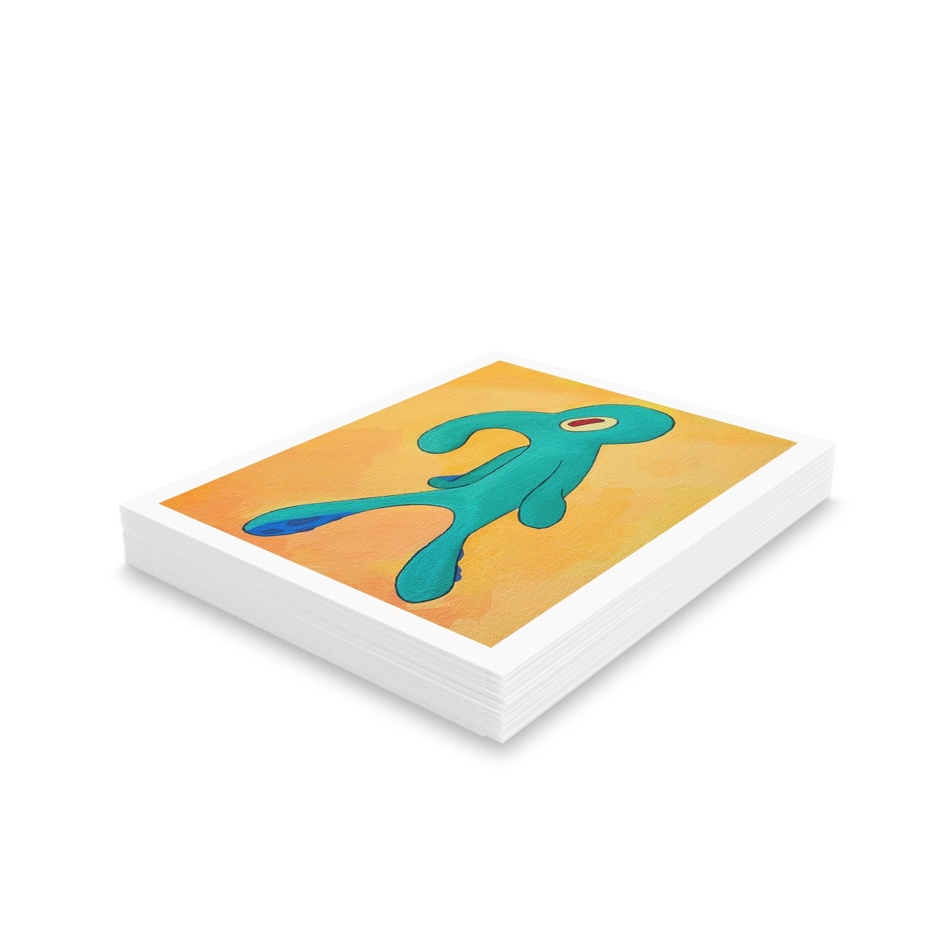 stack of greeting cards with a hand painted abstract squid design on top