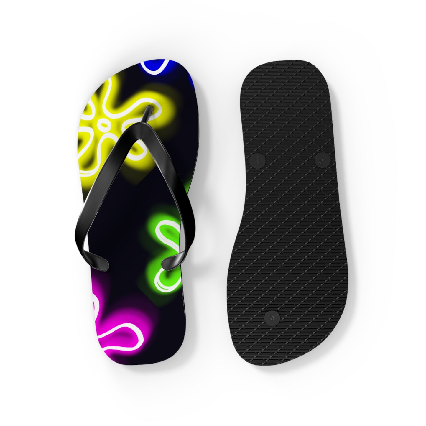 neon flower clouds flip flops