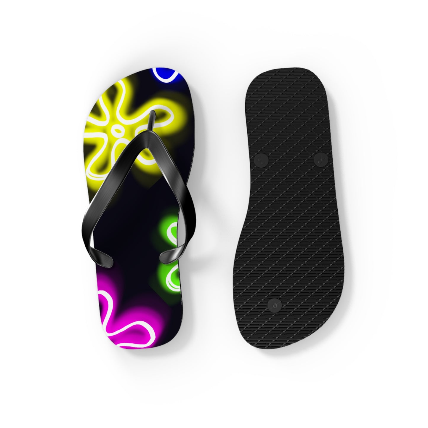 neon flower clouds flip flops