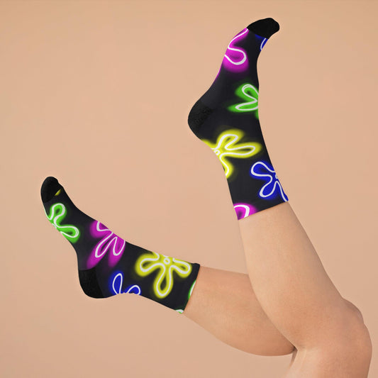 eco-friendly crew socks - neon abstract flower pattern - JellyfishParty