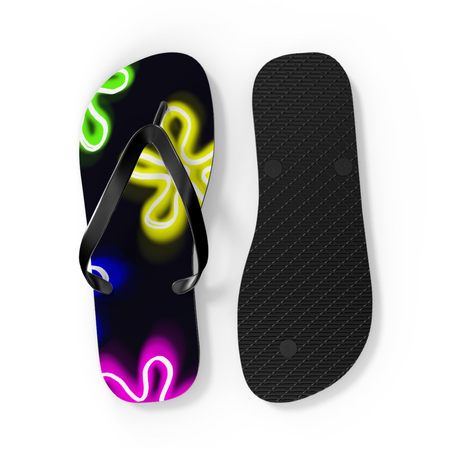 neon flower clouds flip flops