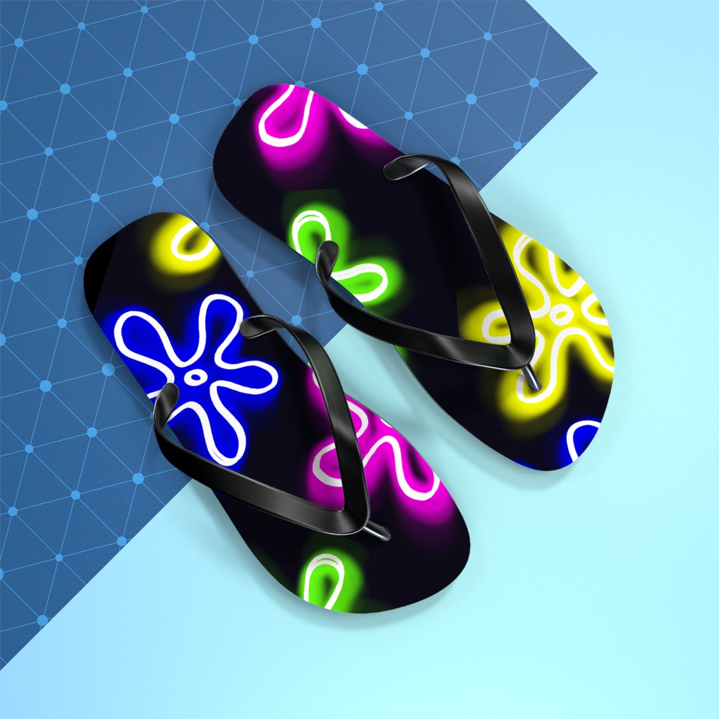 neon flower clouds flip flops