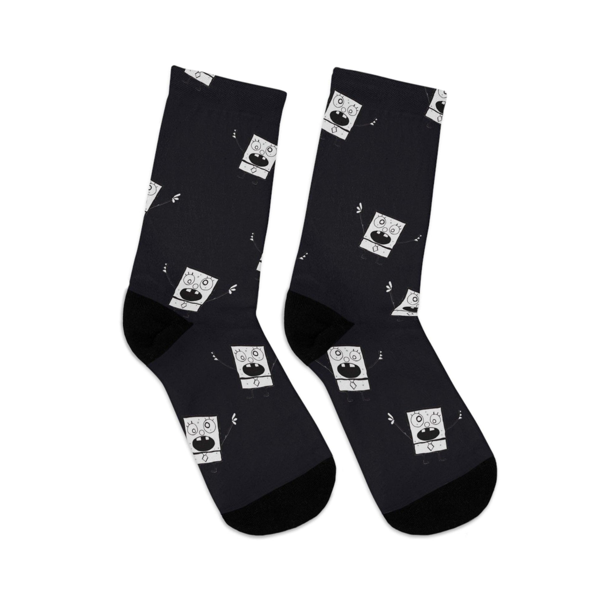eco-friendly crew socks - black & white doodle pattern - JellyfishParty