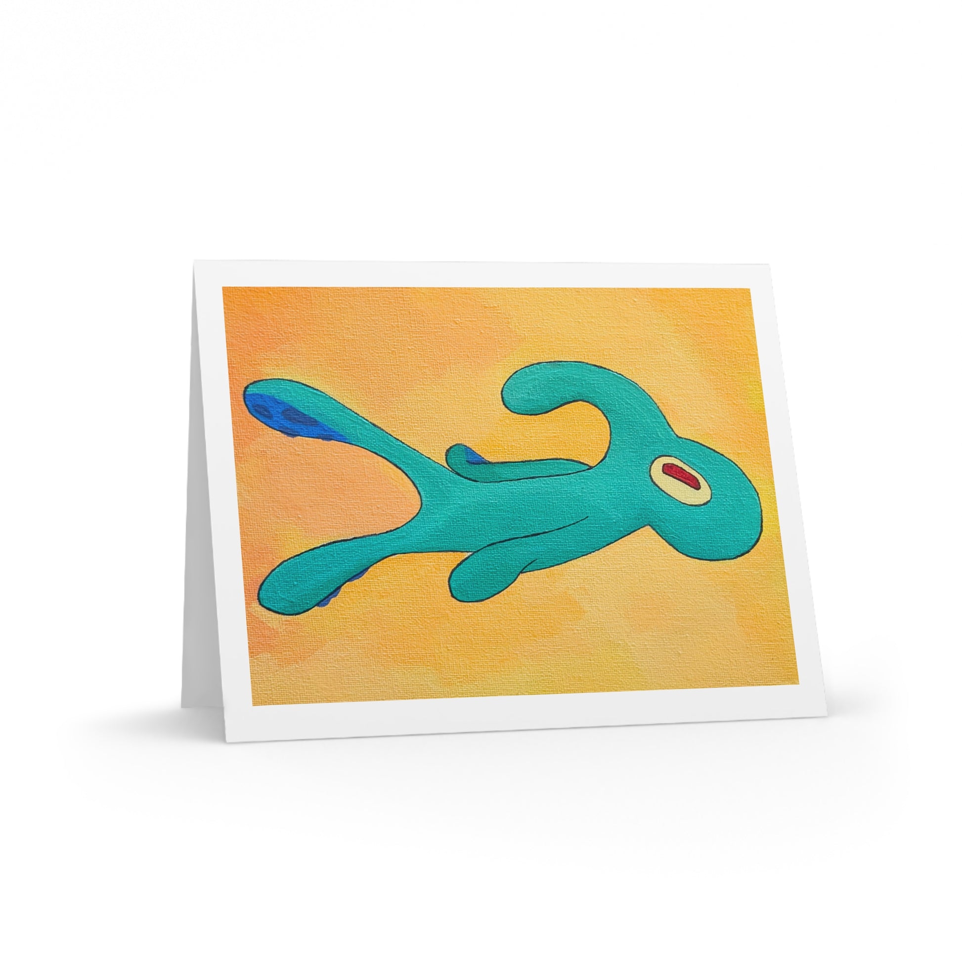 sideways view of abstract squidward greeting card.