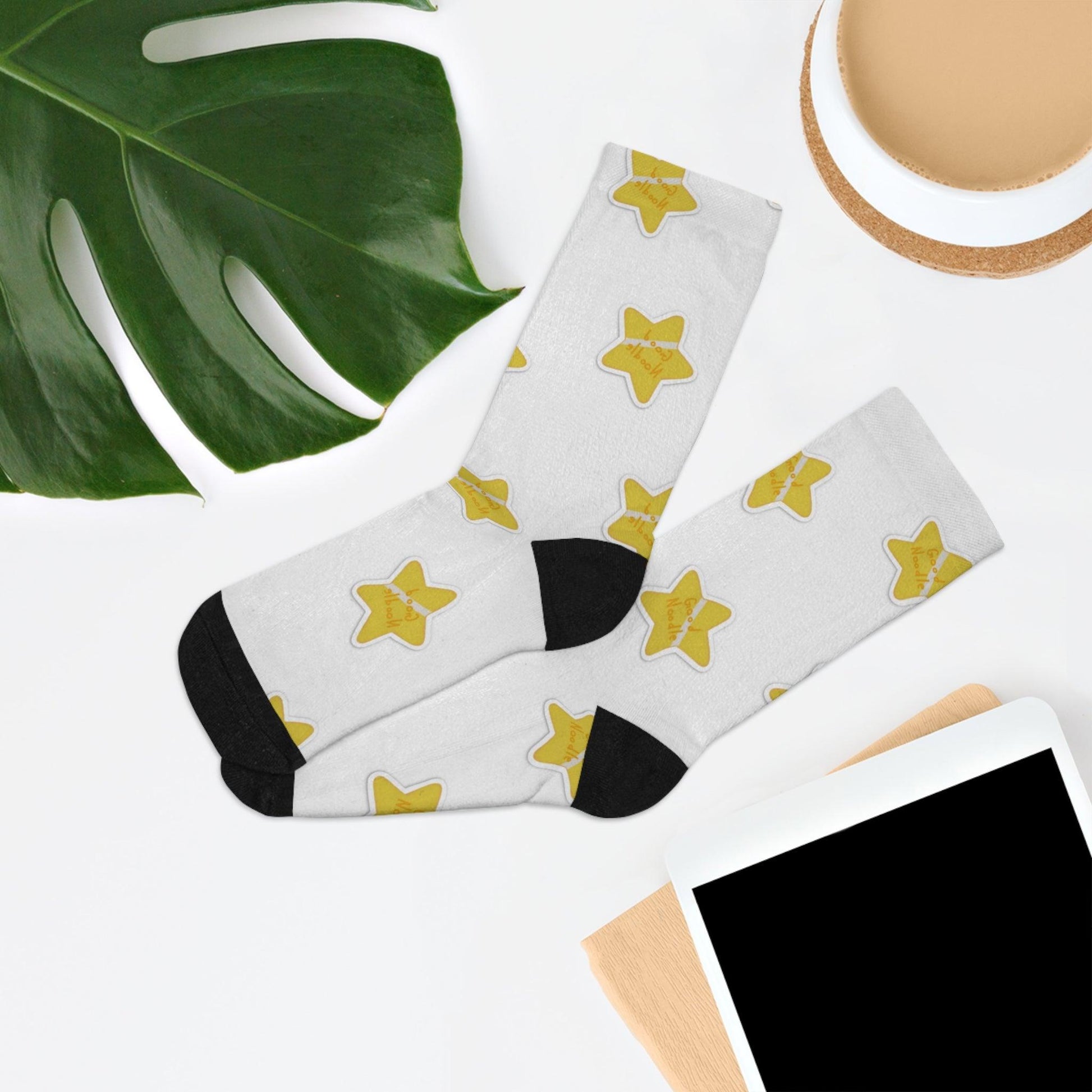 eco-friendly crew socks - good noodle pattern - JellyfishParty