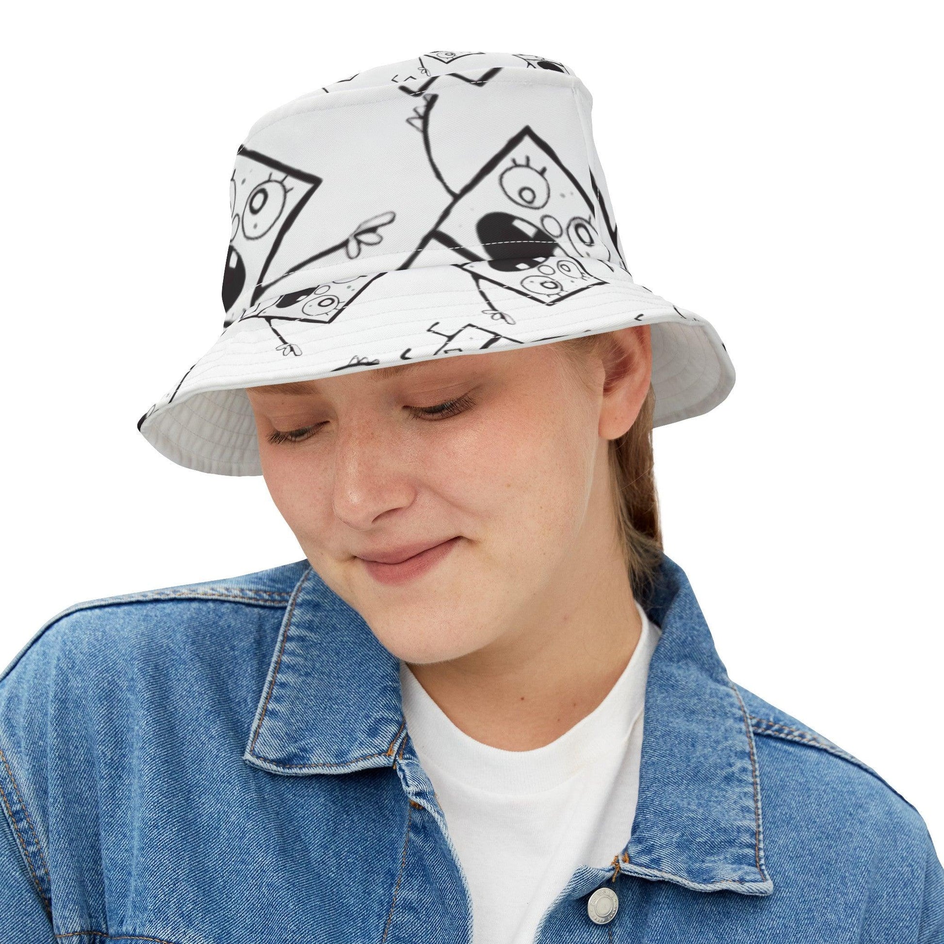 bucket hat - black & white doodle pattern - JellyfishParty
