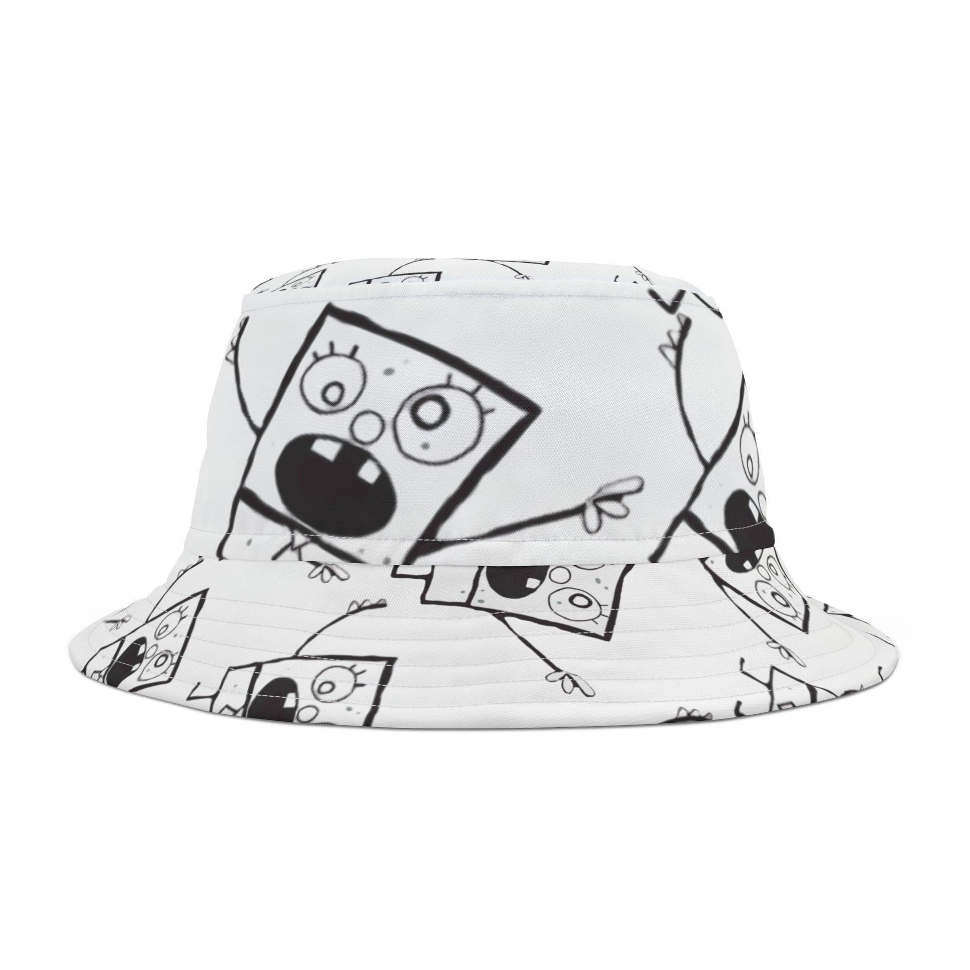 bucket hat - black & white doodle pattern - JellyfishParty