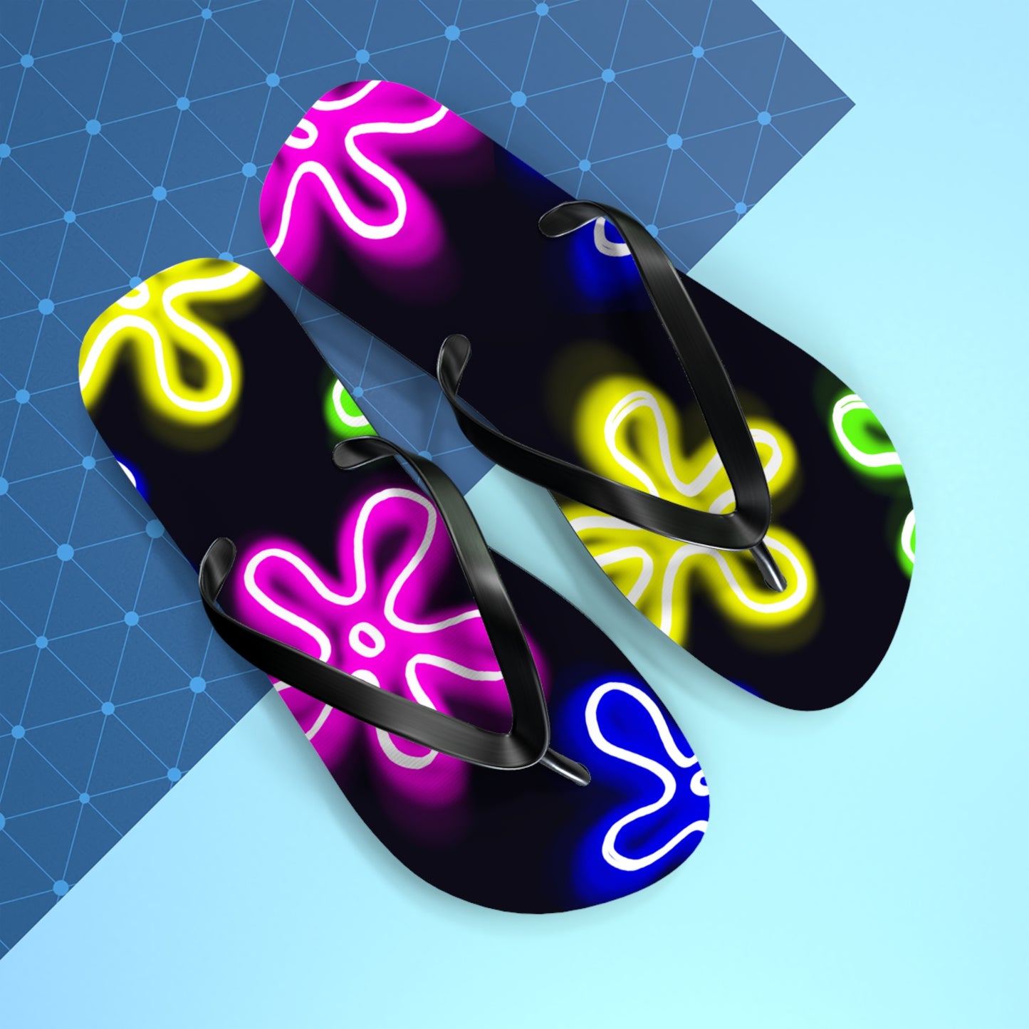 neon flower clouds flip flops