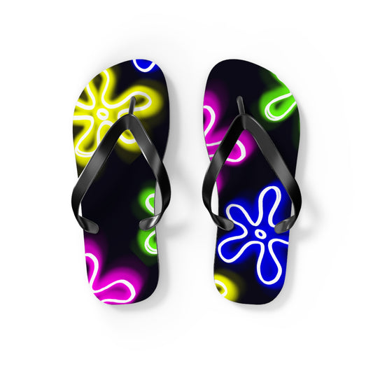 neon flower clouds flip flops