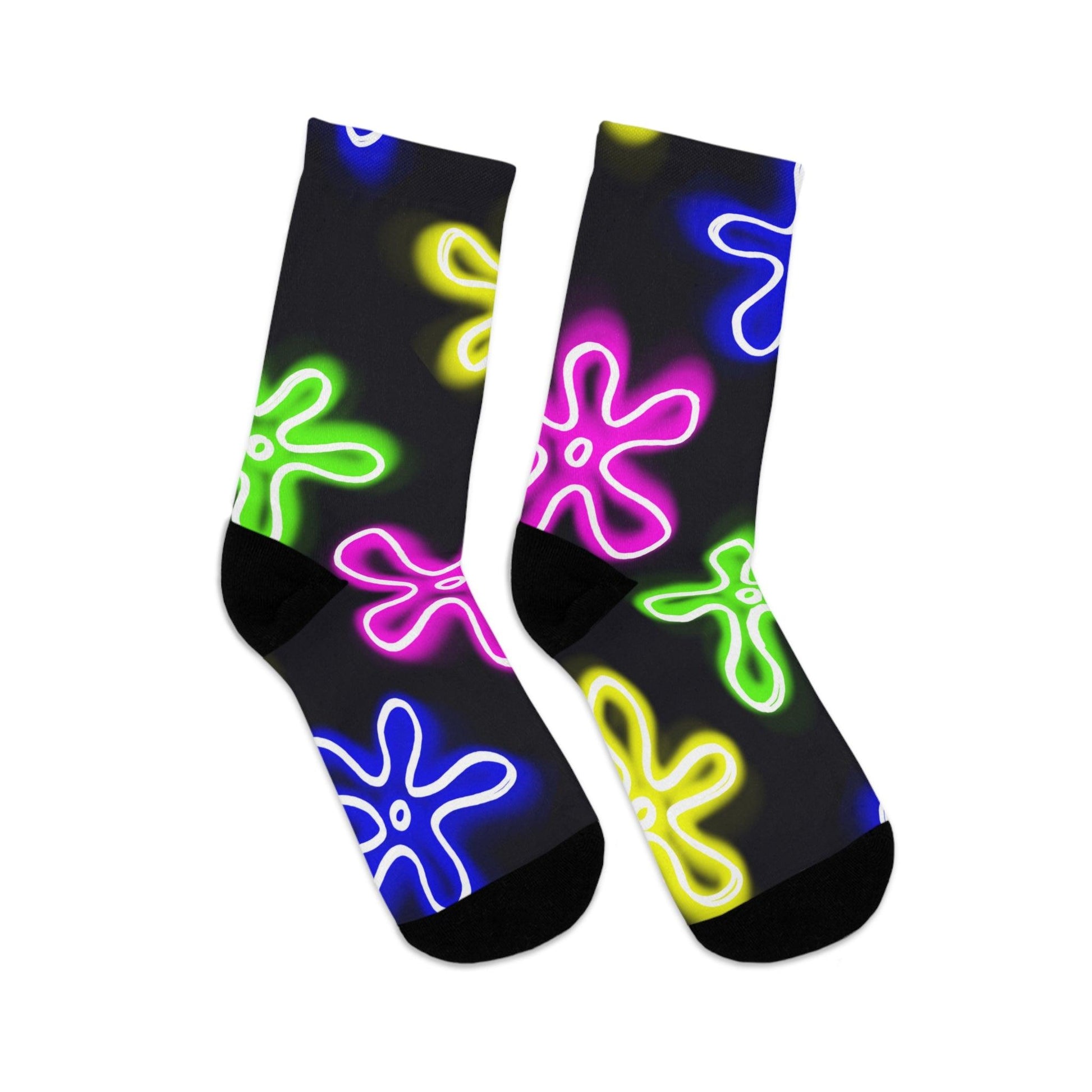 eco-friendly crew socks - neon abstract flower pattern - JellyfishParty