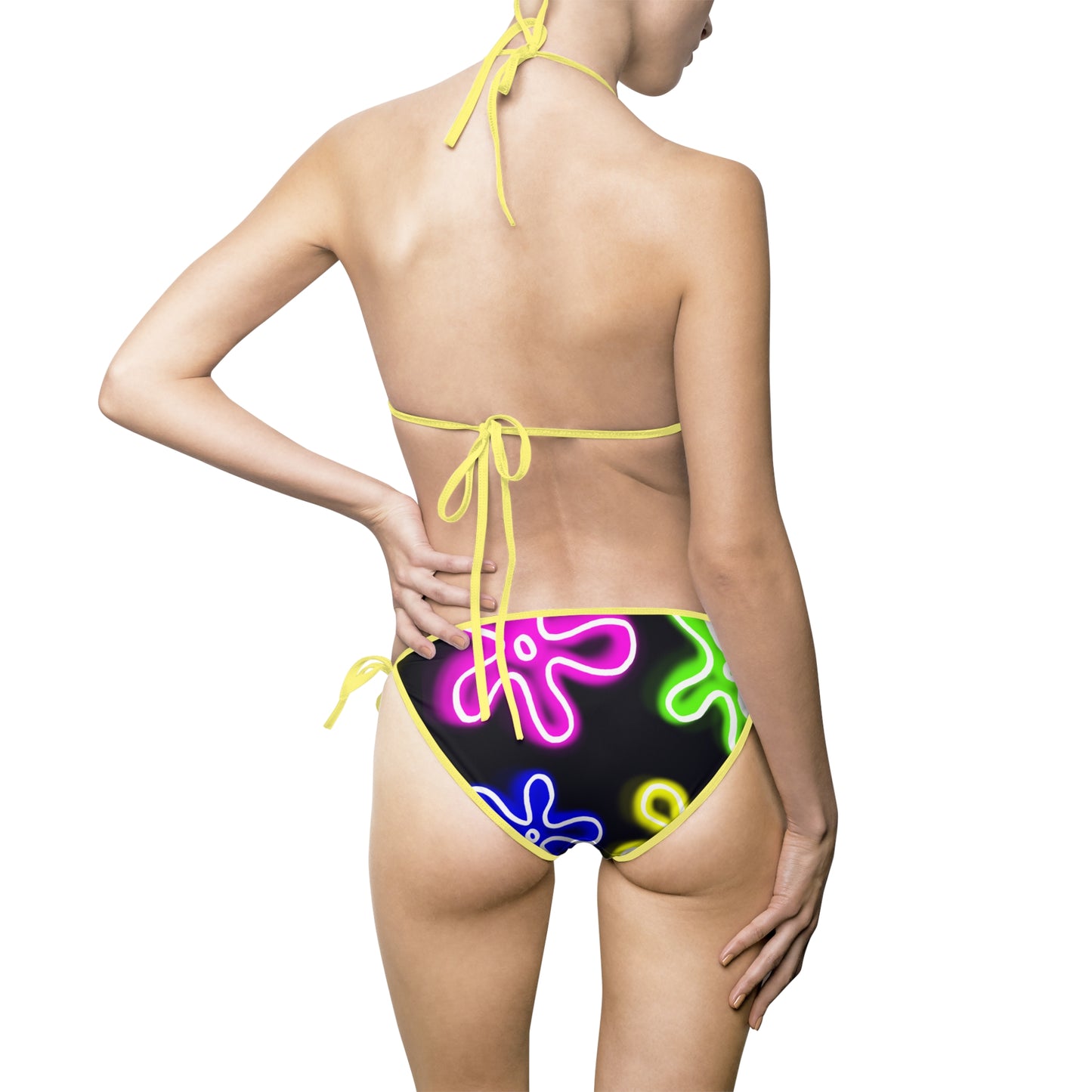 womens bikini - neon flower clouds