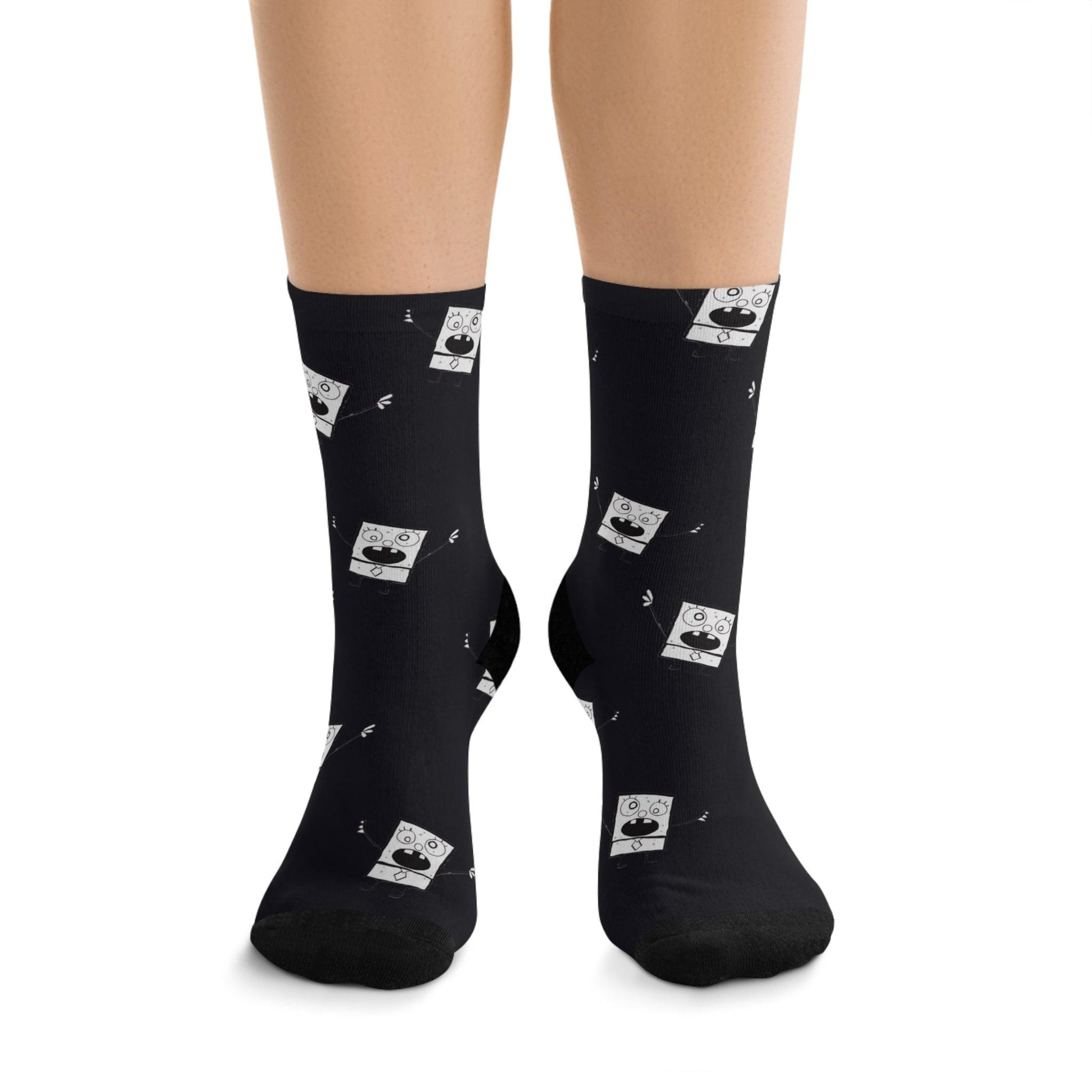 eco-friendly crew socks - black & white doodle pattern - JellyfishParty