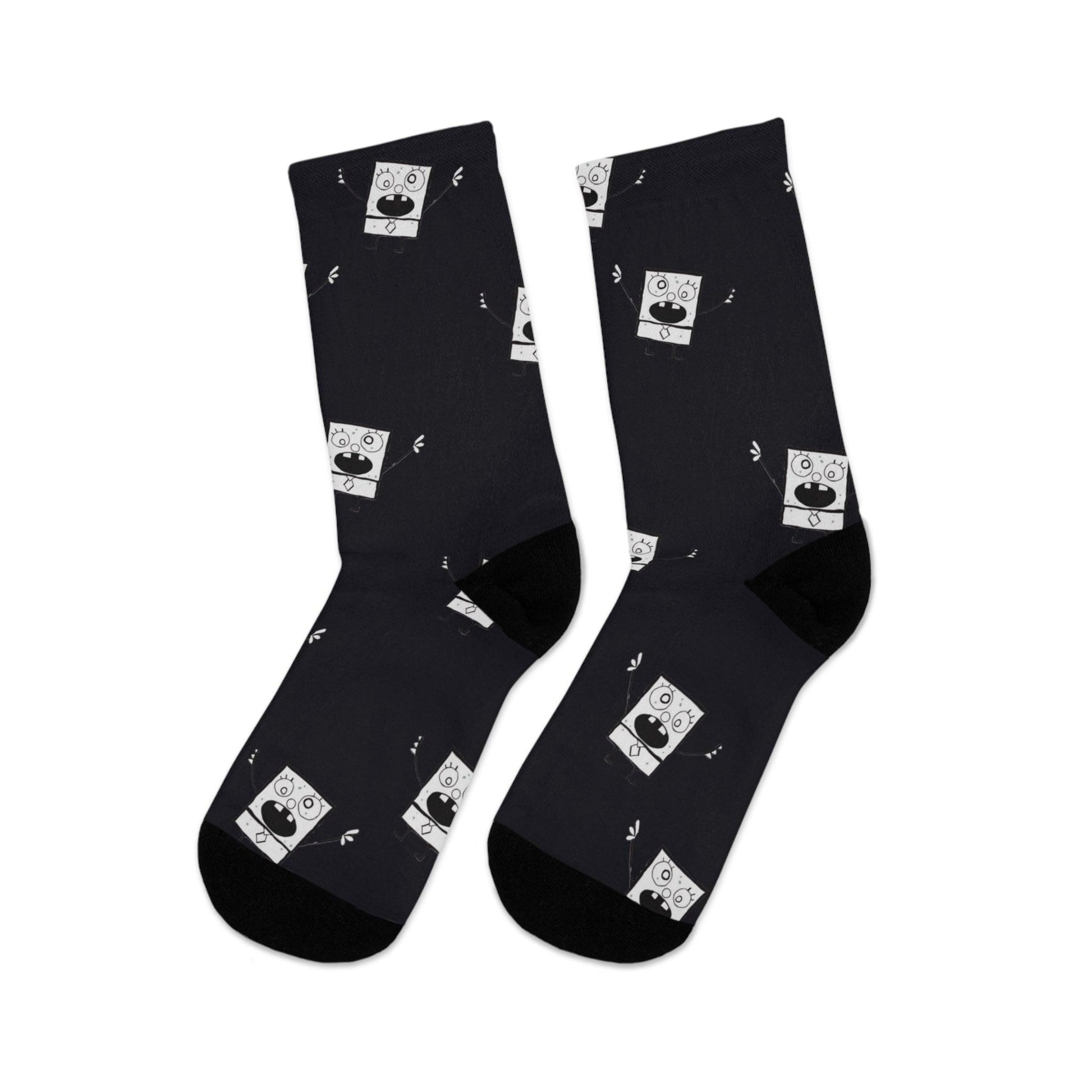 eco-friendly crew socks - black & white doodle pattern - JellyfishParty