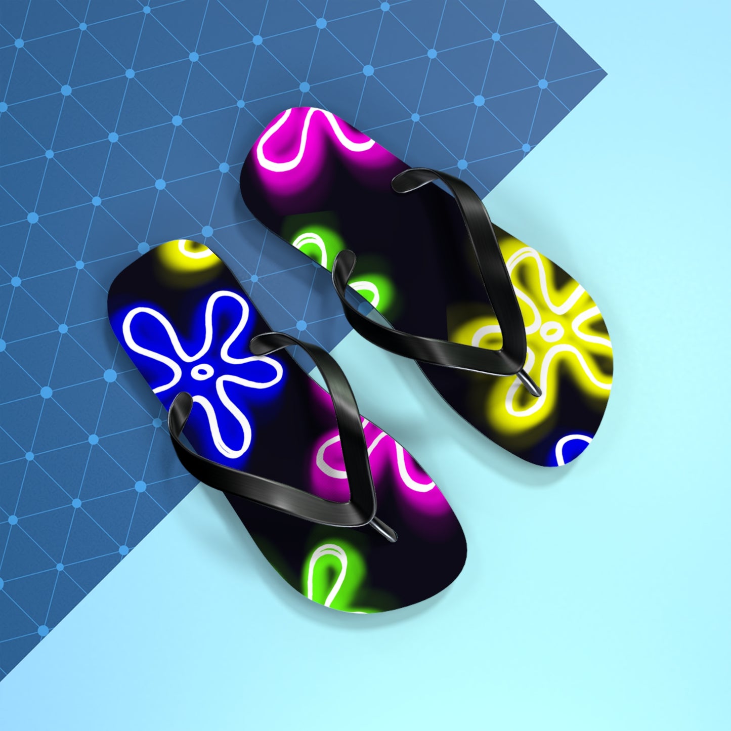 neon flower clouds flip flops