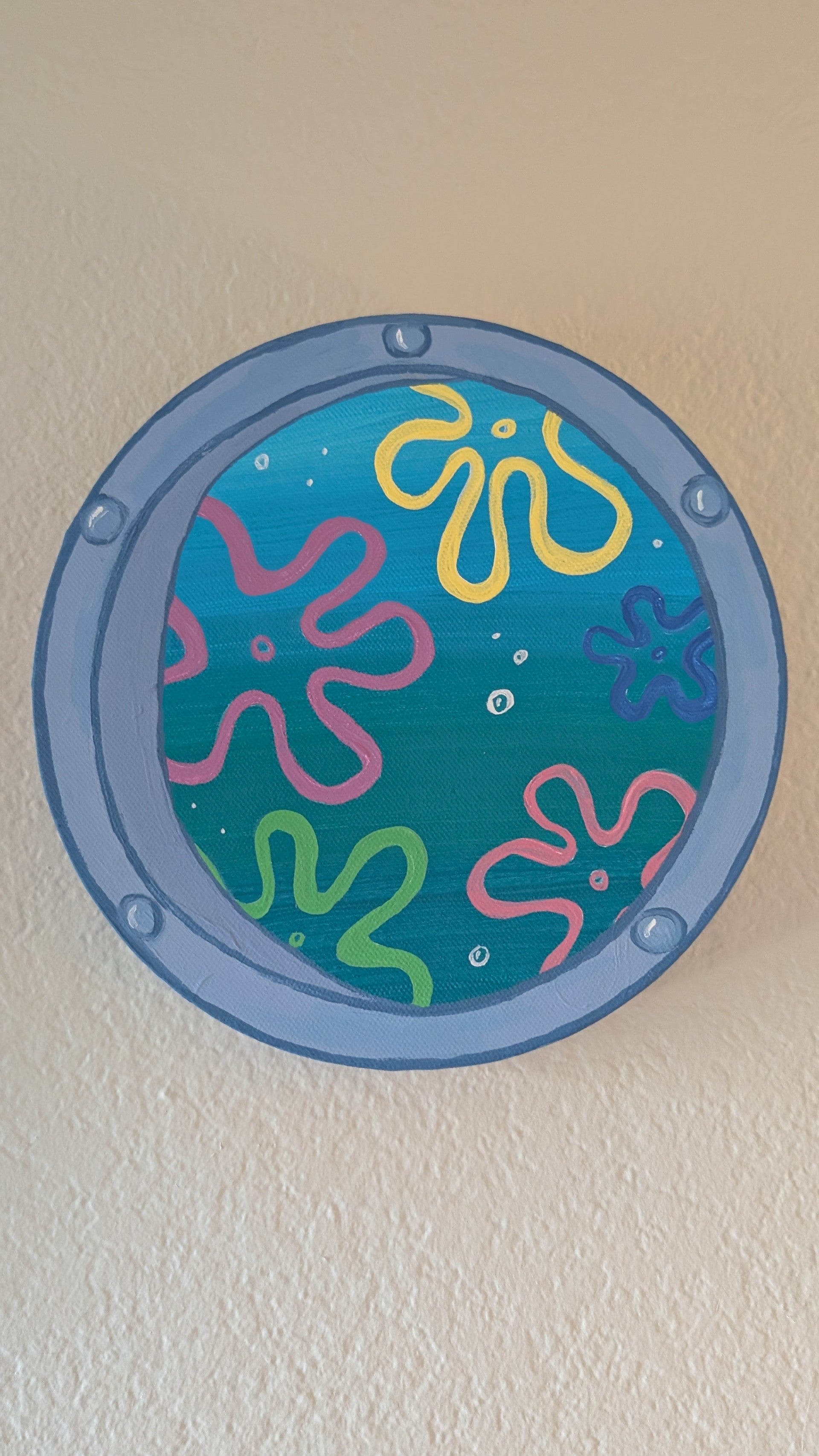blue acrylic window painting