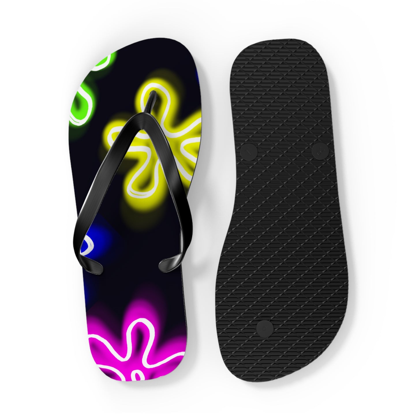 neon flower clouds flip flops