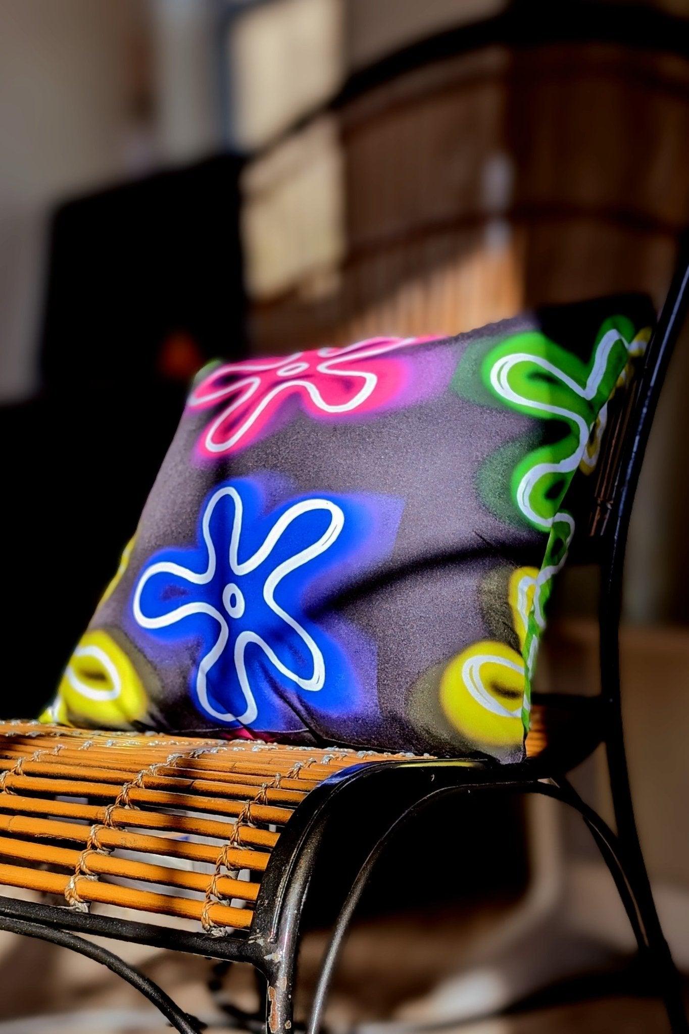 pillow with neon abstract flower pattern - JellyfishParty