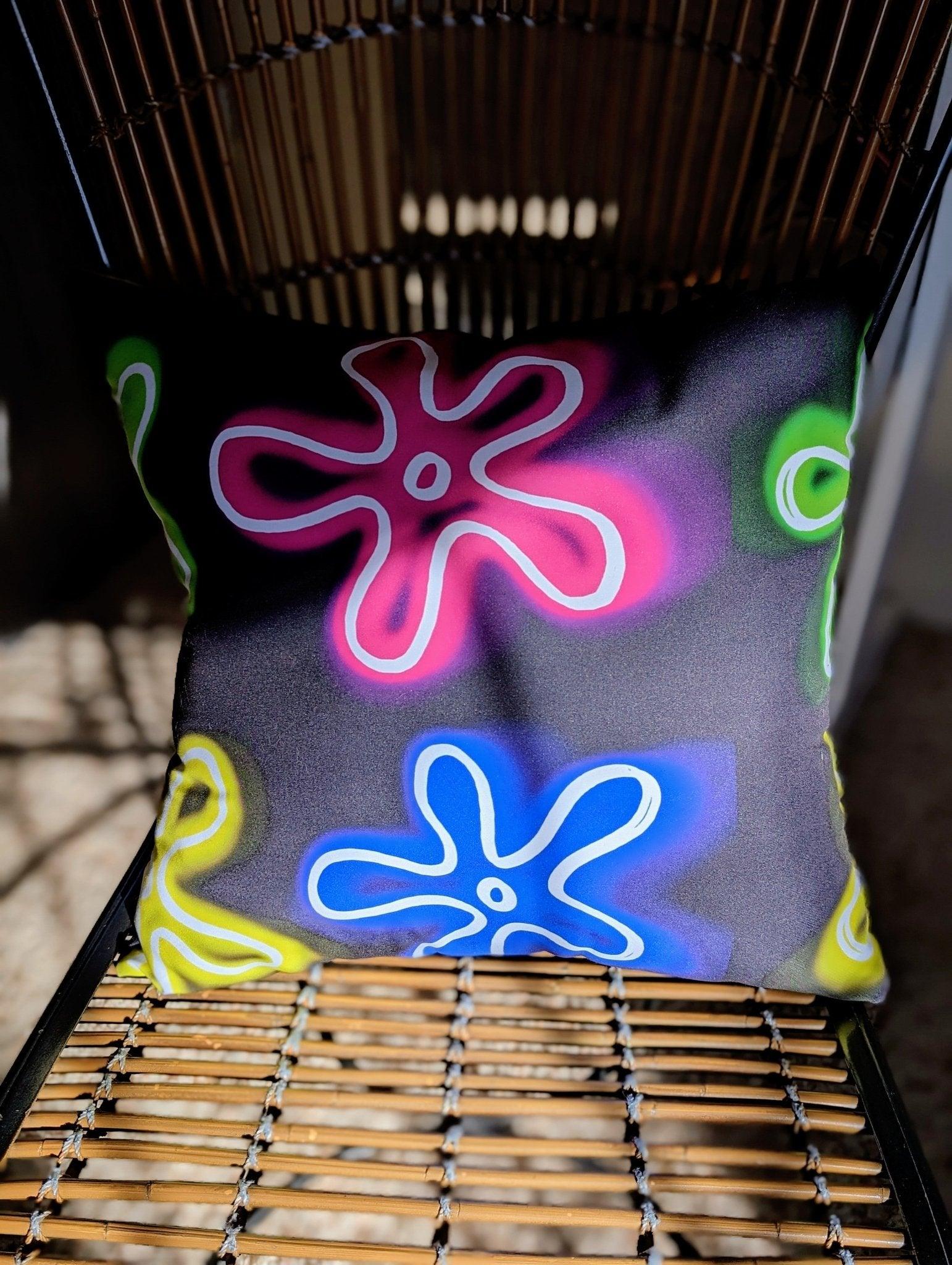 pillow with neon abstract flower pattern - JellyfishParty