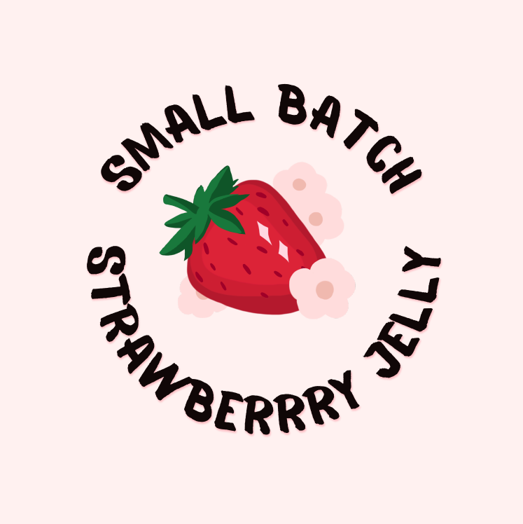 small batch strawberry jelly with strawberry logo designed by jellyfishparty