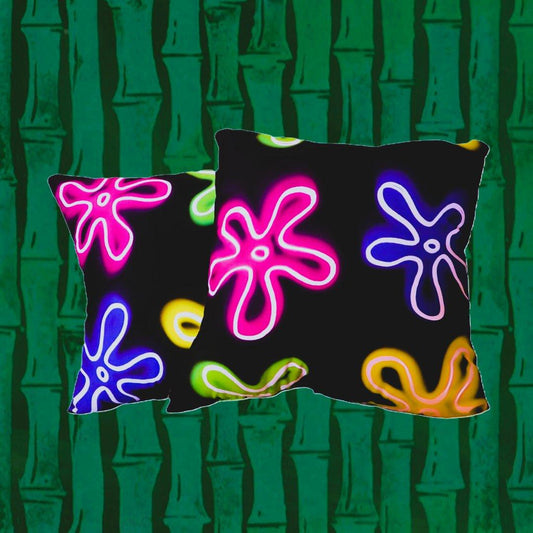 pillow with neon abstract flower pattern - JellyfishParty