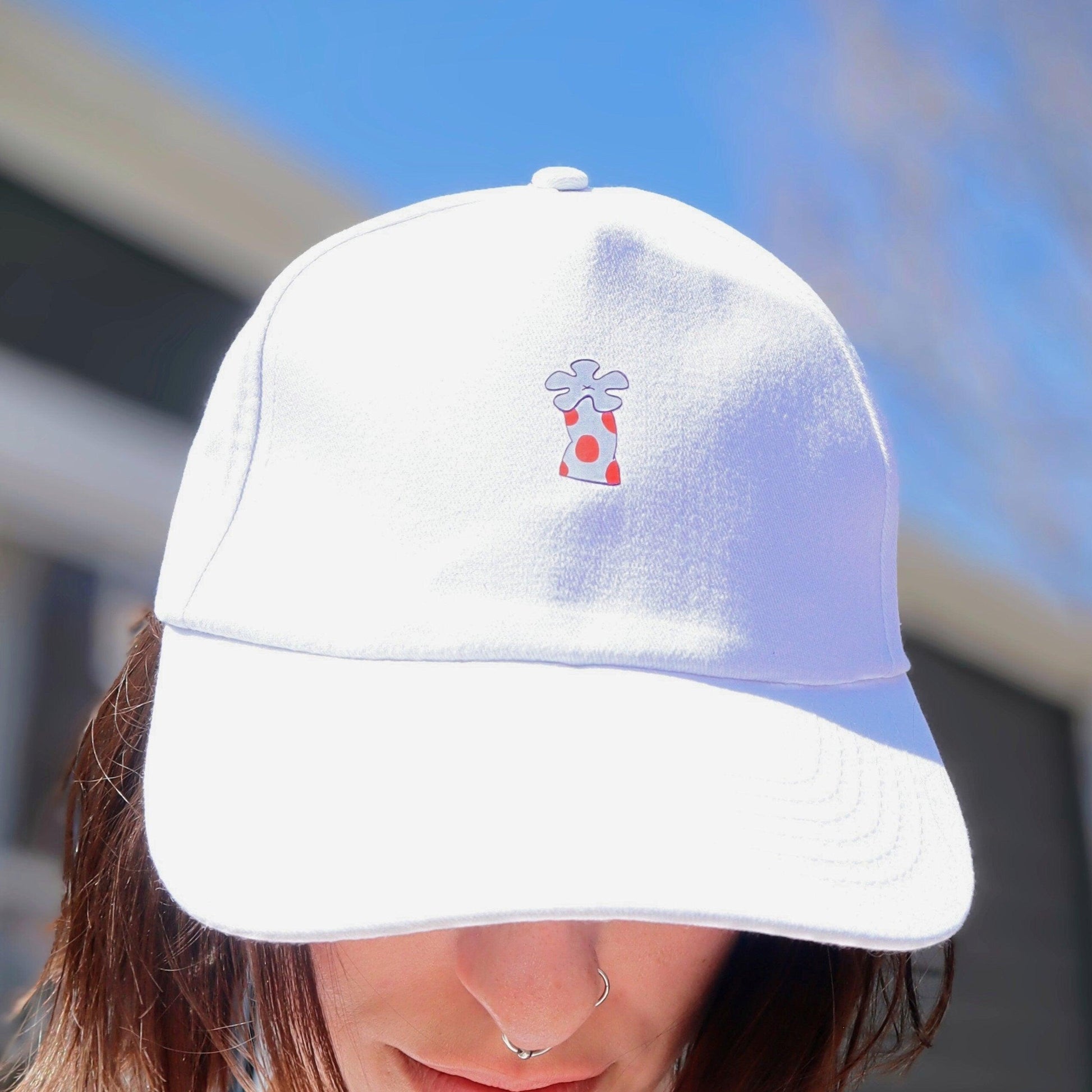 white ball cap with coral flower accent - JellyfishParty