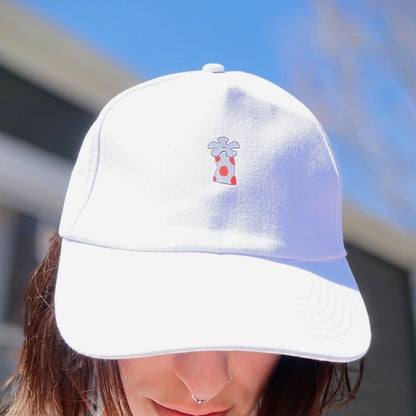 white ball cap with coral flower accent - JellyfishParty