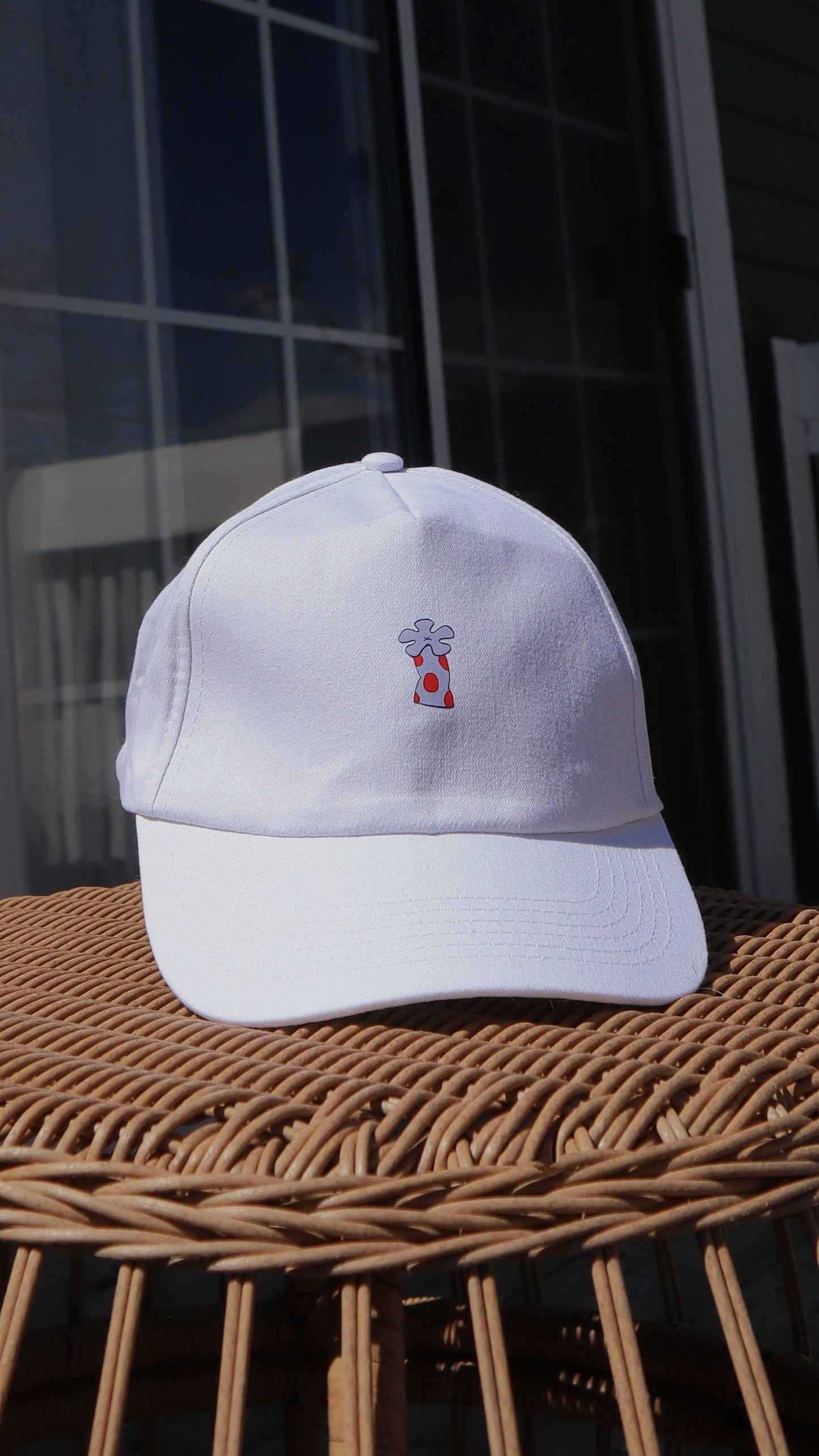 white ball cap with coral flower accent - JellyfishParty