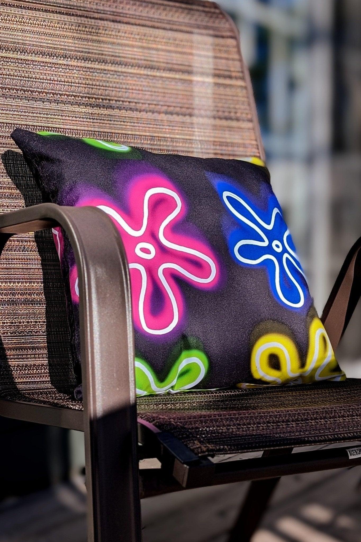 pillow with neon abstract flower pattern - JellyfishParty