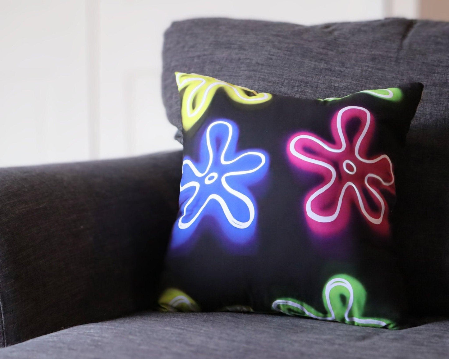 pillow with neon abstract flower pattern - JellyfishParty