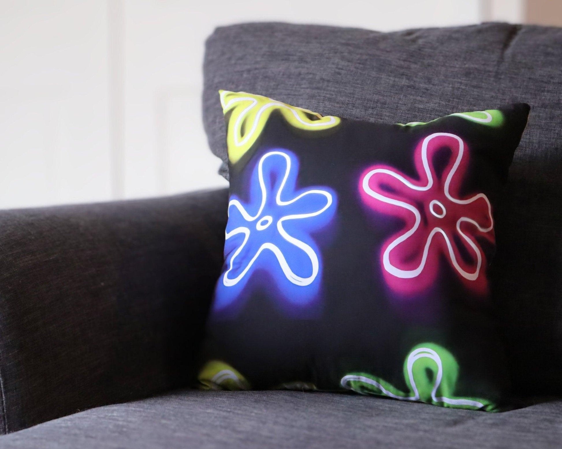 pillow with neon abstract flower pattern - JellyfishParty