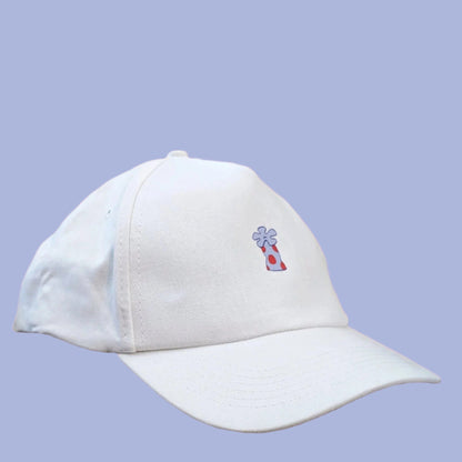 white ball cap with coral flower accent - JellyfishParty