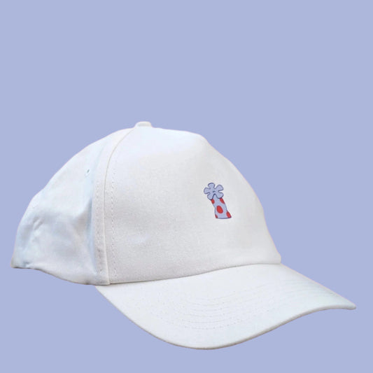 white ball cap with coral flower accent - JellyfishParty