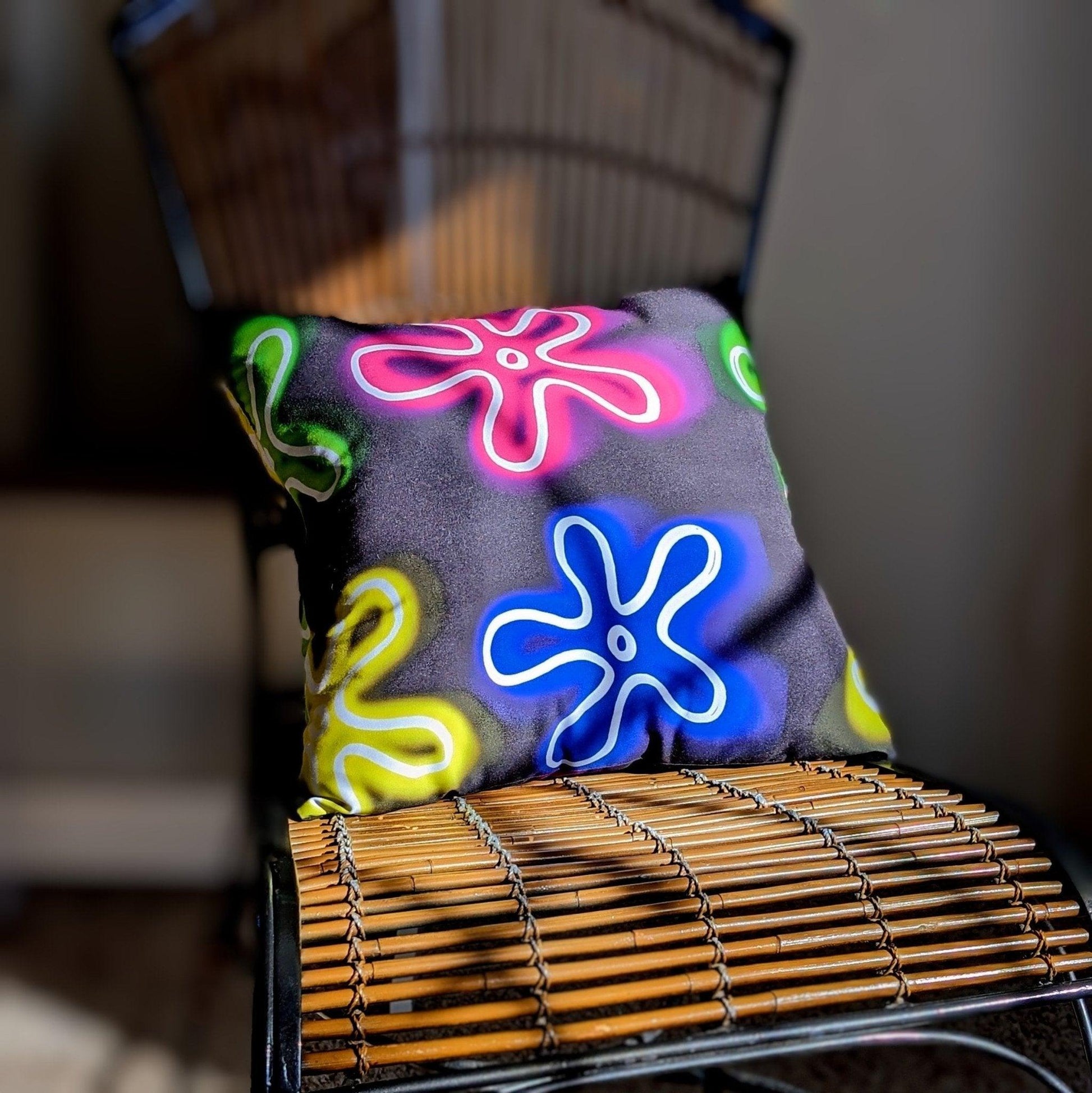 pillow with neon abstract flower pattern - JellyfishParty