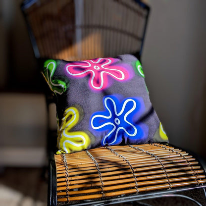 pillow with neon abstract flower pattern - JellyfishParty