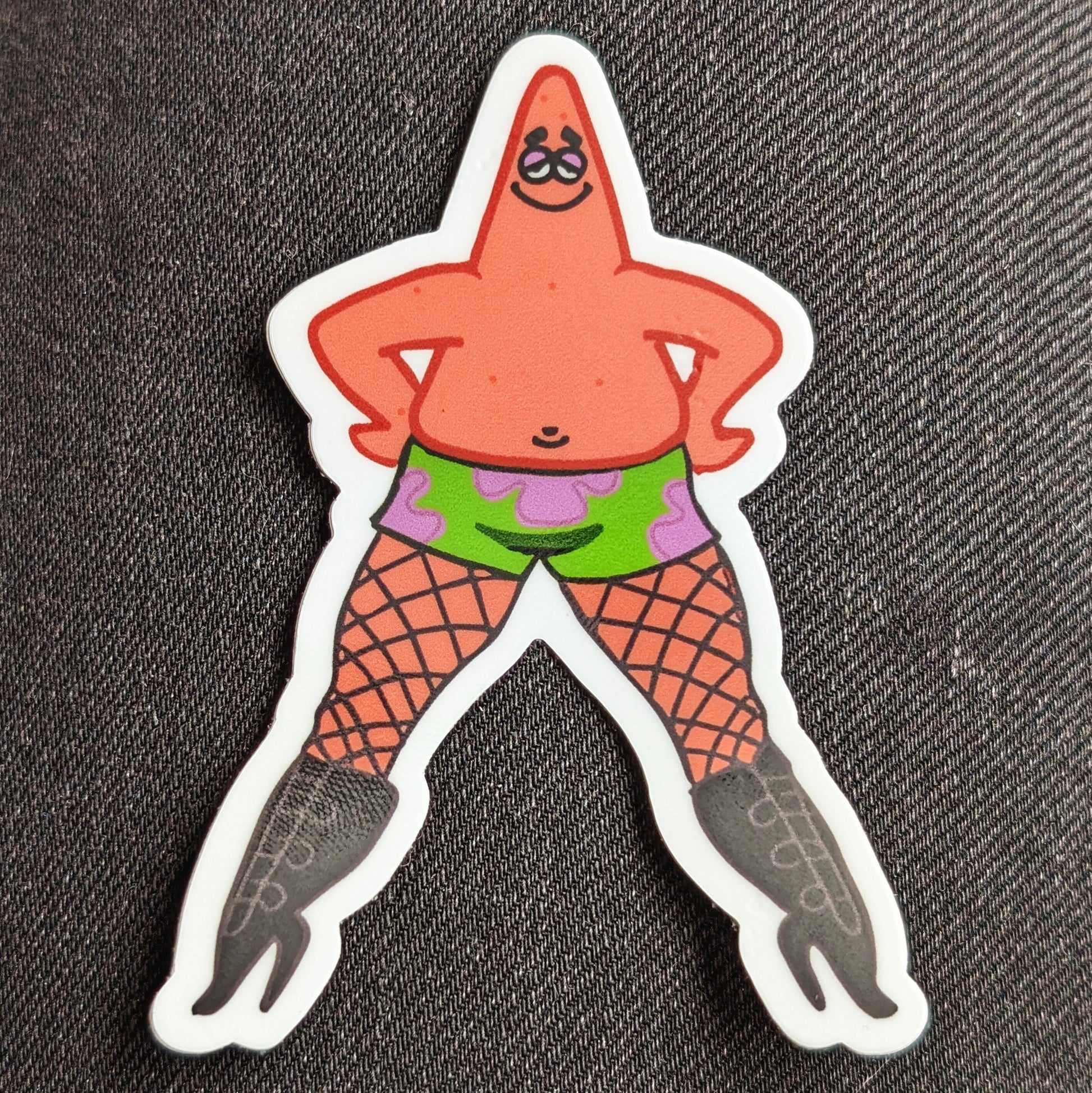 pink starfish in heels sticker with black denim background